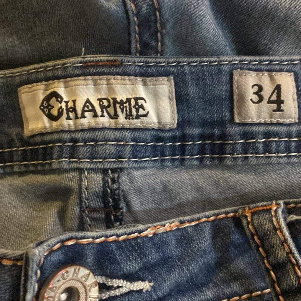 Charme Distressed Jeans With Decorative Pockets Size 34, Western, Rocker, Boho - Picture 8 of 12